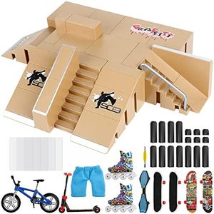 DaCool Fingerboard Skate Park Kit 19 PCS Fingerboard Ramps Mini Finger Toys Finger Skateboards Swing Board Finger Bike Scooter Roller Skates Fingerboard Skatepark Ramp Deck for Kids Gift