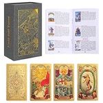 FOILCARD Tarot Cards with Guidebook 78pcs PVC Waterproof Anti-Wrinkle Luxury Gold Foil Classic Tarot Cards Deck with Exquisite Box for Beginners and Professional Player