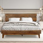 Acacia Aurora 800 lbs Capacity Queen Bed Frame and Headboard Solid Wood Platform Bed, Contemporary Signature Wood Bed Frame Compatible with All Mattress Types 30 Mins Assembly Queen Bed Frame, Caramel