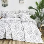 Tache Grey Damask Bedspread Set - Austere Gray Moon Sky - Lightweight Reversible Quilt Set, Full