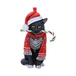 Nemesis Now Candy Cane Cat Hanging Ornament (LP) 9cm, Red, Christmas