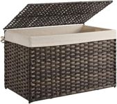 SONGMICS Storage Basket with Lid, 42.3 Gallon (160L) Storage Bin, Woven Blanket Storage Basket with Handles, Foldable, Removable Liner, Metal Frame, for Bedroom, Laundry Room, Brown URST76BR