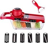 7-in-1 Mandoline Vegetable Slicer, Multifunctional Veg Chopper with 6 Interchangeable Blades Free Peeler, Mandolin Slicer Onion Veg Garlic Potato Salad Cheese