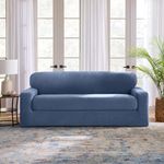 SureFit Cedar Stretch Texture Sofa Slipcovers, Two-Piece Sofa Cover and Cushion Cover for A Secure Fit, Machine Washable Cushion and Sofa Covers, Indigo