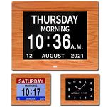 CAZOKASI 3 Displays 8inch Extra Large Impaired Vision Digital Calendar Clock with Non-Abbreviated Day & Month Alarm Clock Day Clock Photo Frame Auto Dimmable