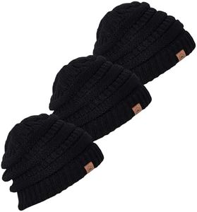 Tough Headwear Slouchy Beanie Hat - Cable Knit Beanies - Itch-Free Winter Hats for Women - Durable Acrylic Winter Essentials - 3 Pack: Black