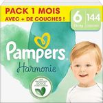 Pampers Baby Nappies Size 6 (13+ kg) Harmony, Monthly Box, Gentle Skin Protection and Plant-Based Ingredients, Pack of 144