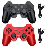 Wireless Controller for PS3, Built-in Dual Vibration Gaming Remote Joystick Compatible with Playstation 3,with Charger Cable Cord (Black+ Red 2 Pack)