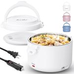 Aotto Electric Lunch Box, 50/70/80W 3 in 1 Portable Food Warmer Heated Lunch Boxes for Adults, Food Heater for Car/Truck/Travel/Office/Work/Home 12V 24V 110V Mini 32oz Leakproof White