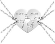 PiercingJak Personalized Best Friend Necklaces for 4 BFF Friendship Necklace Engraved Puzzle Matching Heart Necklace for Best Friends Birthday for Women Family Friends