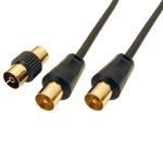 J&S UNIVERSE TV Aerial Coaxial Male to Male Cable, TV Coaxial Cable Ferrite Cores, Gold Plated Connectors, Compatible with TV, VCR, DVD- 1m Black