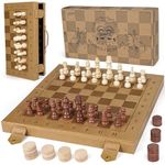 Sanlebi Magnetic Chess and Draughts Set 2 In 1-15’’ Leather Travel Chess Set for Adults Kids Handcrafted Foldable Chess Board Set with 2 Extral Queen(39x39cm)