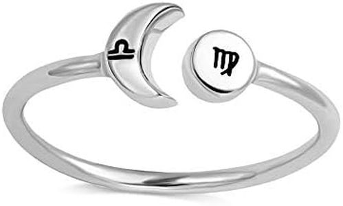 AILIN 925 Sterling Silver Sun and Moon Ring Adjustable Custom 12 Zodiac Constellation Engraved Rings Birthday Valentine's Day Jewelry Gifts for Women Girlfriends Sisters Cousin