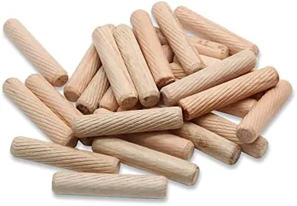 BokWin 100 Pack Wooden Dowel Pins 10mm x 50mm (Approx 3/8" x 2") Wood Fluted Dowels Rods Kiln Dried Fluted and Beveled, Hardwood Crafts Dowel Pegs