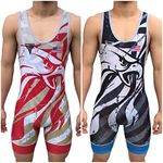 TRI-TITANS Eagle Eye Reversible UWW Wrestling Singlet - Freestyle Greco Roman Folkstyle - Red and Blue Mens & Youths (Adult XXXL: 240+)