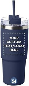 DISCOUNT PROMOS Custom Lotus Travel Mugs 23 oz., Set of 24, Personalized Bulk Pack - Ideal for On-the-Go Sipping, Perfect for Coffee, Soda, Other Hot & Cold Beverages - Navy Blue