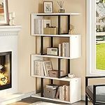 YITAHOME 5-Tier Bookshelf, S-Shaped Z-Shelf Bookshelves and Bookcase, Modern Freestanding Multifunctional Decorative Storage Shelving for Living Room Home Office, Cream White