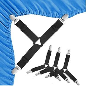 Sheet Fasteners,Bed Sheet Holder Straps,Sheet Suspenders with Elastic Bands and Corner Clips,Used for Bed Sheets,Mattress Covers,Sofa Cushion(4Pcs/Set, Black)