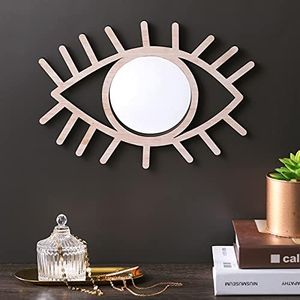 Wesiti Evil Eye Mirror Eye Shape Wall Decor Wood Boho Artistic Decorative Funky Rattan Mirror Decoration Moon Eye Mirror Handmade Evil Eye Wall Art for Living Room Bedroom