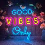 SHAYONA Good Vibes Only Neon Sign Large, Neon Good Vibes Only Signs for Wall Deco, LED Neon Lights for Bedroom Party Birthday Bar Club Home Art Decoration (21X19'')