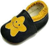 Natural Soft Leather Baby Shoes & Toddler Shoes Boys & Girls - First Walking Shoes - Infant Shoes - Crib Shoes (0-6 Months:(Foot Length:11CM), Big Star Black)