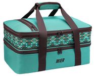 MIER Insulated Double Casserole Carrier Bag Thermal Lunch Tote for Lasagna Lugger, Potluck Parties, Picnic, Beach, Fits 9 x 13 Inches Baking Dish, Casserole Dish, Expandable by Mid Zipper, Teal