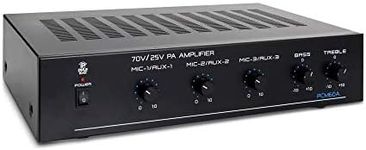 Pyle Compact 25/70v Power Amplifier 100W - Bluetooth Stereo Receiver for Home or Commercial - 3 Mic Inputs - Music On Hold, Tone Control, Input Selector - For PA, Telephony and Speaker System - PCM60A