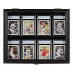 Baseball Card Display Case - 8 Graded Sports Card Display Frame - Holds Sport Cards with UV Protection Clear View Lockable Wall Cabinet for Football Basketball Hockey Trading Card Small Black