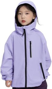 Rolanko Girls Rain Jacket Boys Rain Coat Windbreaker Hooded Jacket Lightweight for Kids Water Resistant Hiking Camping (Purple,6-7)