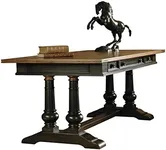 Hekman Furniture Trestle Desk - Vintage Wooden Home Office Desk with Three Drawers Leather Inset Antique Brass Hardware Timeless Classic Design for Modern Functional Executive Workspace