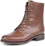 Acaner Women's Mid Calf boots Lace up Inner Zipper Military Combat booties +Memory Foam, Brown, 7 US