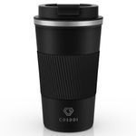 CS COSDDI Travel Mugs, Insulated Coffee Cup with Leakproof Lid - Reusable Coffee Cups Travel - Car Coffee Cup - Stainless Steel Coffee Mug for Hot and Cold Coffee Water and Tea (Black-A, 510 ml)