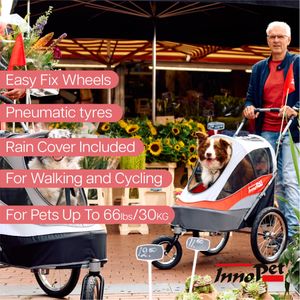 InnoPet Sporty Dog Trailer – Red Pet Stroller and Bike Carrier
