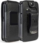 Case for eTALK Phone, Nakedcellphone [Black Vegan Leather] Form-Fit Cover with [Built-in Screen Protection] and [Metal Belt Clip] for Kazuna/Freetel Verizon eTALK Flip Phone