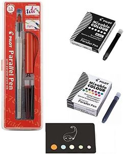 Lot Pilot Parallel Pen 1,5 mm +1 Boîte de 12 cartouches d'encre Couleurs assorties + 1 Boîte 6 Cartouches noires + 1 Index Adhésif Blumie
