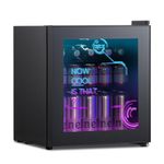 HCK 48L Mini Fridge with Glass Door, Quiet 39dB, Cyberpunk Beer Fridge with Modern LED Lighting, Drinks Fridge Gaming Refrigerators, 0-15°C Precise Control, for Bedrooms, Gaming Room, Parties, Black