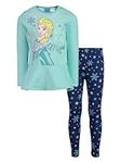 Disney Frozen Elsa Big Girls Fleece Long Sleeve Graphic T-Shirt and Leggings Outfit Set Turquoise/Blue 12