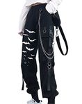 DINGJIUYAN Halloween Pant Women Cargo Pants Harem Pants Fashion Punk Pockets Jogger Trousers with Chain Harajuku Elastics High Waist Pants