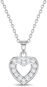 925 Sterling Silver Clear Cubic Zirconia Tiny Open Heart Pendant Necklace for Girls - Lovely CZ Heart Chain Necklaces for Children & Preteen - Elegant & Cute Jewelry for Little Girl's Daily Accessory