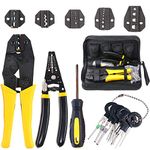 Hilitchi 4 Pcs Wire Crimping Tool Kit Terminal Ratchet Plier with 5 Interchangeable Dies, Wire Cutter/Stripper, Screwdriver, Terminal Removal Tool Key for Insulated Non-insulated Terminals or Ferrules