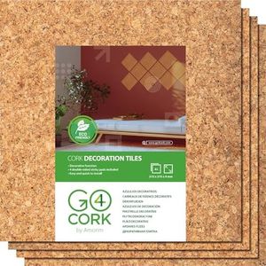 Go4Cork Square Cork Tiles - 4 Pack, 8.5 x 8.5 x 5/32 inch