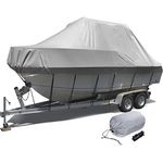 Heavy Duty Jumbo Boat Cover 600D Polyester Marine Grade Trailerable Boat Cover Waterproof Anti-UV for Hard Top T-Top Cruiser Pilot Boat,Gray,19ft to 21ft