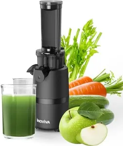 Cold Press Juicer, INOVIVA Masticating Juicer Machines Compact, Slow Juicer with 70 RPM Low Speed, Juice Maker for Vegetable & Fruit, Portable Juice Extractor High Juice Yield & Easy to Clean, Black