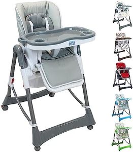 Monsieur Bébé ® Chaise haute enfant pliable, réglable hauteur, dossier et tablette - 6 coloris - Norme NF EN1498