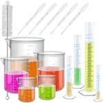 Measuring Cylinder Set 15PCS Plastic Graduated Cylinders Measuring Beakers, Plastic Beakers For Kids, Test Tubes Plastic Measuring Jugs Science Measuring Lab Flask Liquid Transfer Pipettes And Brushes