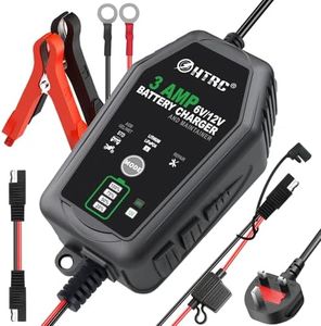HTRC 3A Car Battery Charger 6V/12V, Automatic Trickle Charger & Maintainer with Desulfator, Temperature Compensation, for Car Motorcycle Lead-Acid AGM GEL EFB LiFePO4 Batteries
