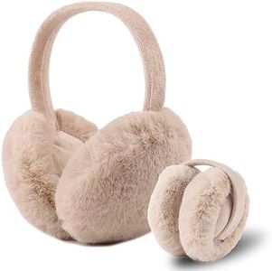 Yuoahcn Women Girls Ear Muffs Fashion Warm Plush Earmuffs Winter Foldable Ear Warmer Windproof Adjustable Earmuff (Khaki)