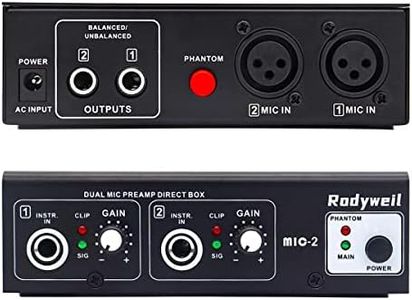 Rodyweil Microphone Preamp Mic Booster 4 Input Max 65db DI Box with 48V Phantom Power for Dynamic and Condenser Mic