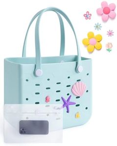 BAGSMART Beach Bag for Women, Water-resistant Rubber Tote Bag, Sandproof Vacation Essentials for Summer Swim Cruise Pool, Blue
