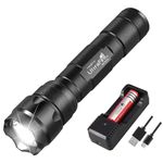 ULTRAFIRE LED Tactical Torch 1000 Lumens Single Mode Small Torch with Rechargeable Battery and Charger, Super Bright Waterproof Portable Mini Torch, WF-502B